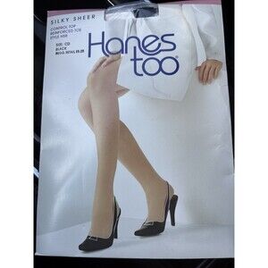 Hanes Too CD Black Pantyhose Collection Hosiery Reinforced Toe Control Top H58
